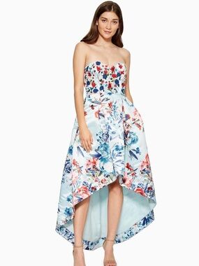 Parker Black Roxanne High/Low Embellished Beaded Floral Dress in Blue, Red, Pink